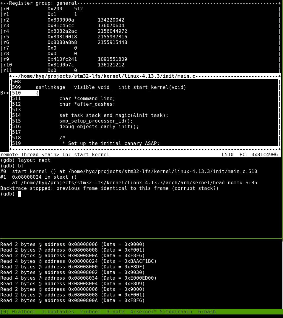 在start_kernel()处的断点